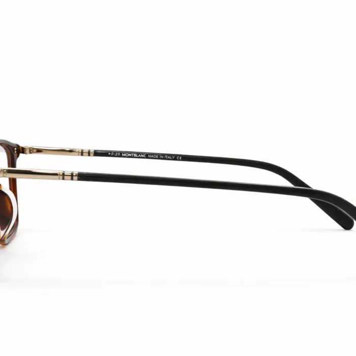 Détail de la monture Mont Blanc en plastique acétate – showroom Luxe Optique.webp